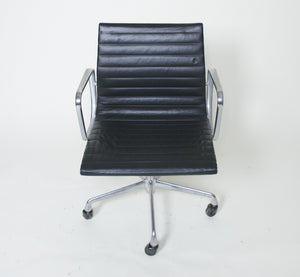 SOLD Eames Herman Miller Aluminum Group Executive Desk Chair Black Leather 2 Available