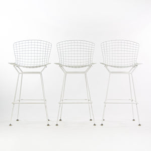 SOLD Harry Bertoia for Knoll 1970's Vintage Set of 3 White Bar Height Wire Stools