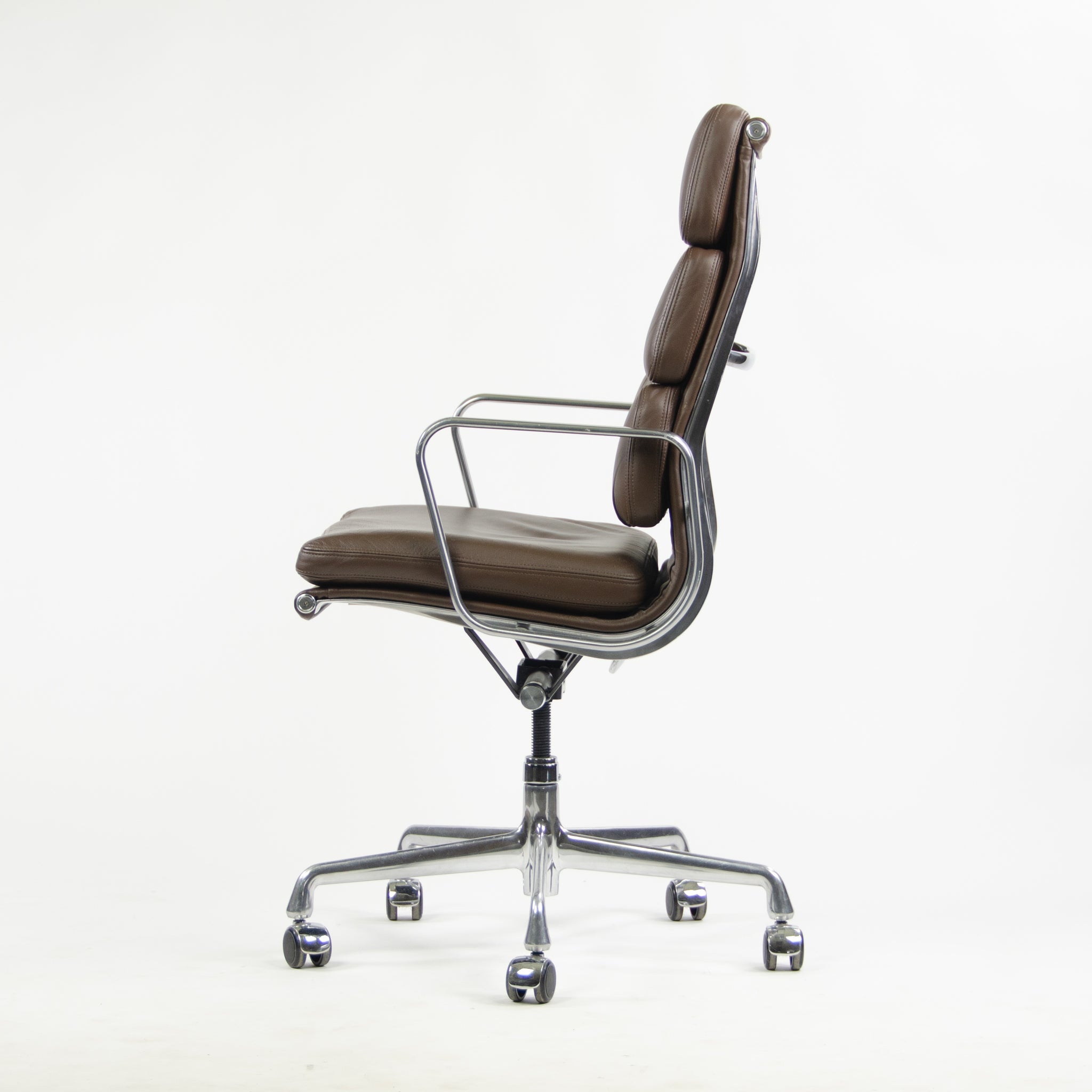 SOLD Herman Miller Eames Soft Pad Aluminum Group High Back Chair 2014 Brown Leather