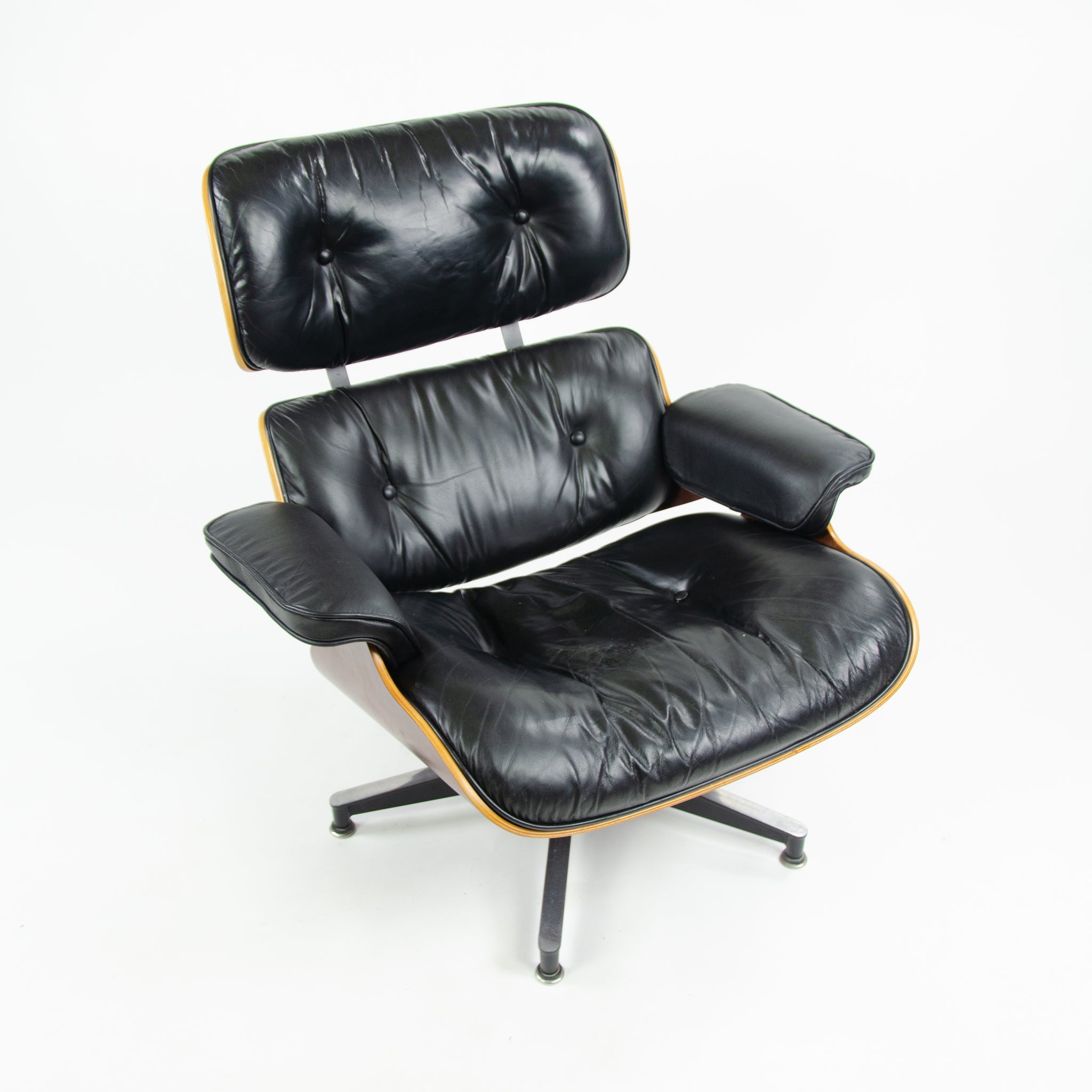 SOLD 2001 Herman Miller Eames Lounge Chair & Ottoman Cherry 670 671 Black Leather