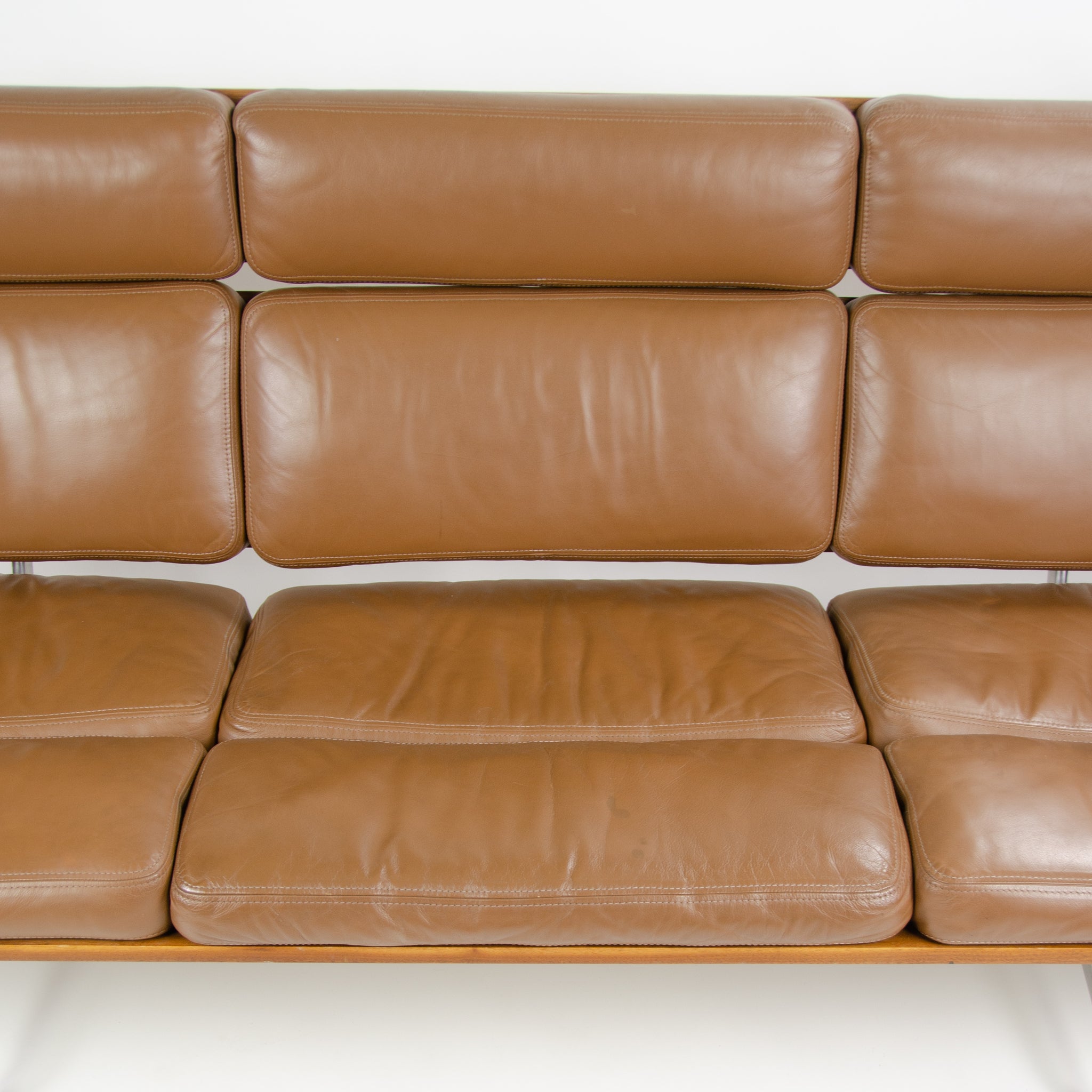 SOLD Brown Leather Eames Herman Miller Three Seater Sofa in Walnut