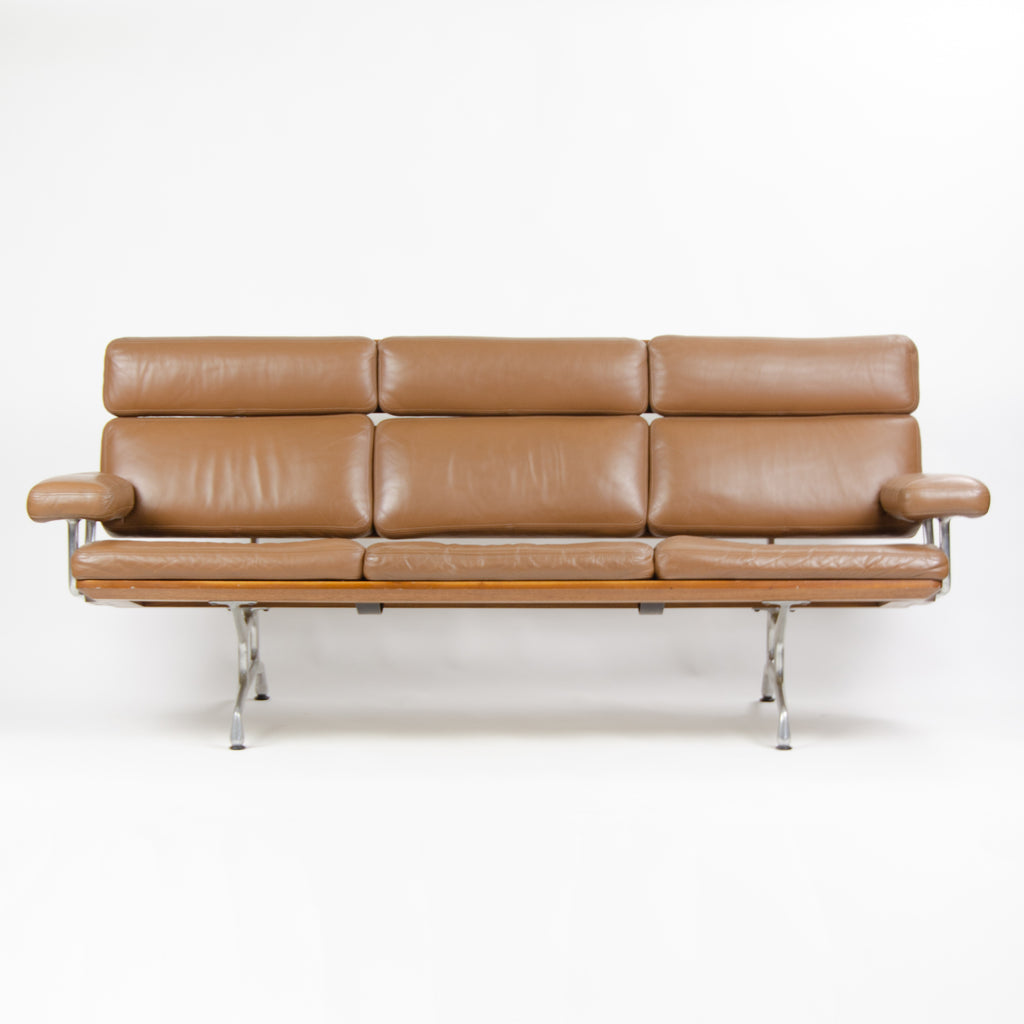 SOLD Brown Leather Eames Herman Miller Three Seater Sofa in Walnut