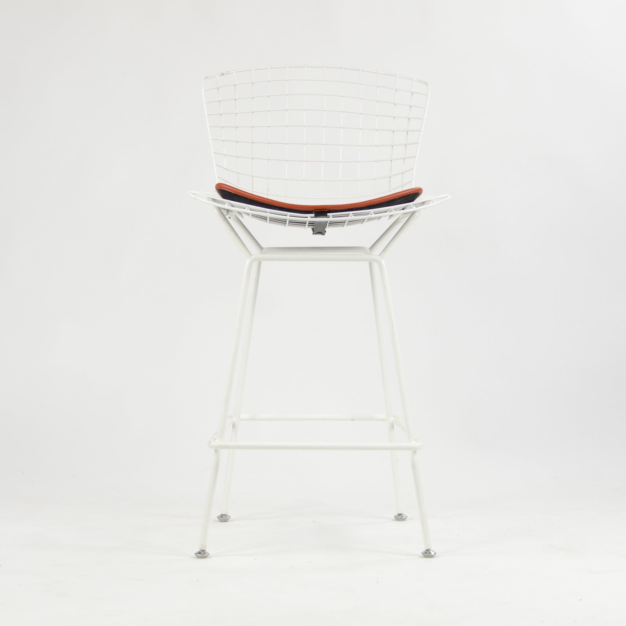 SOLD Knoll International Harry Bertoia White Counter Height Wire Stool w/ pad