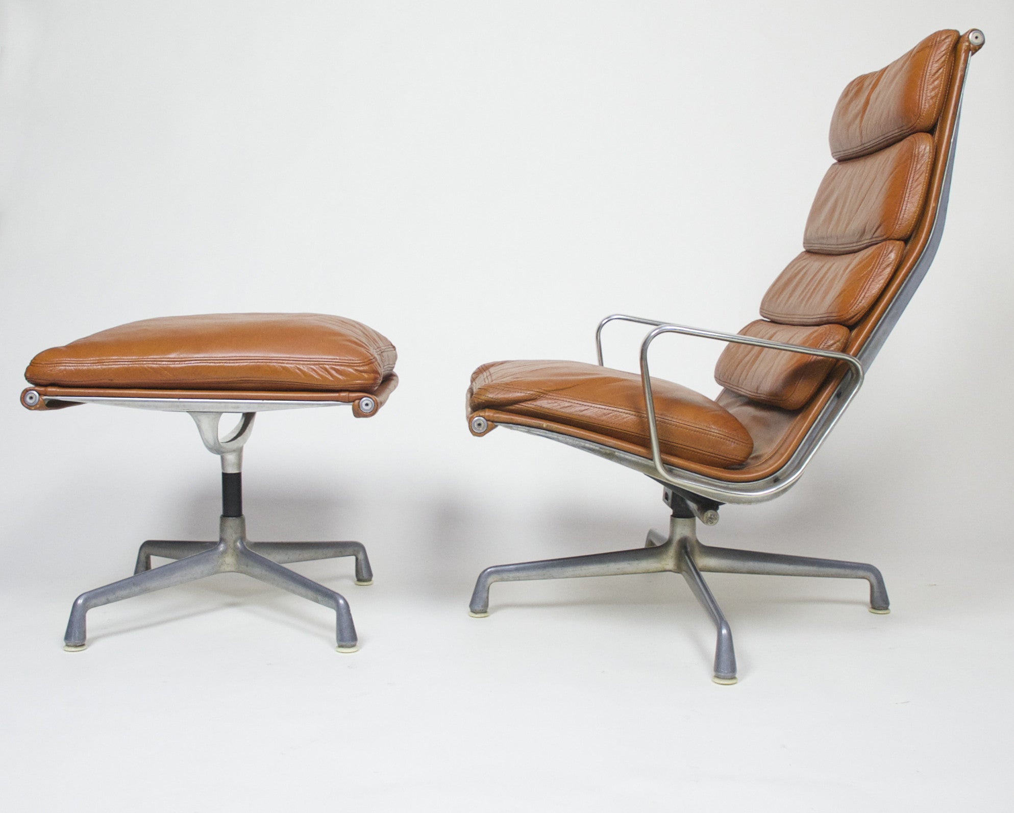 SOLD Eames 1970's Herman Miller Soft Pad Lounge Chair with Ottoman Cognac