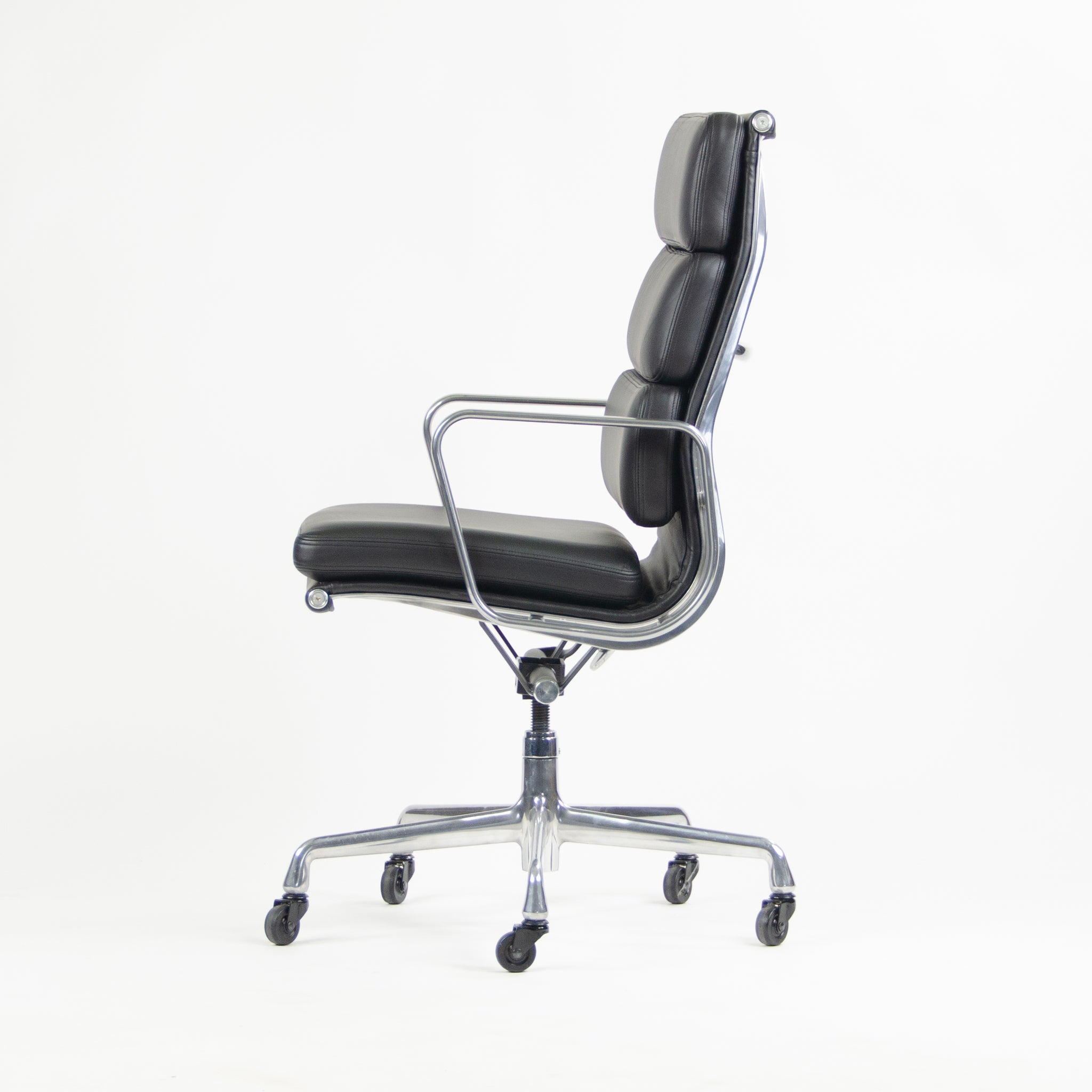 SOLD Eames Herman Miller High Soft Pad Aluminum Desk Chair Black Leather NOS 2x Available