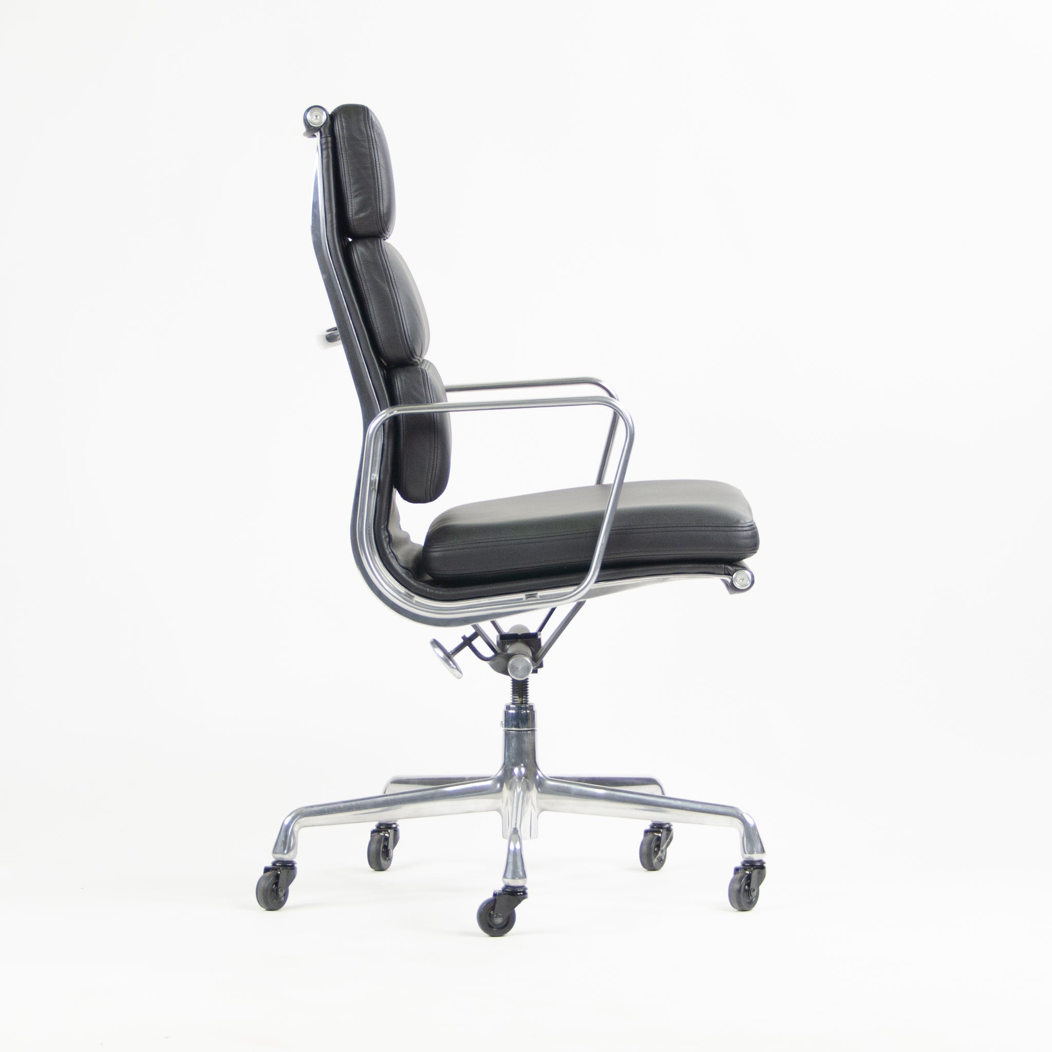 SOLD Eames Herman Miller High Soft Pad Aluminum Desk Chair Black Leather NOS 2x Available