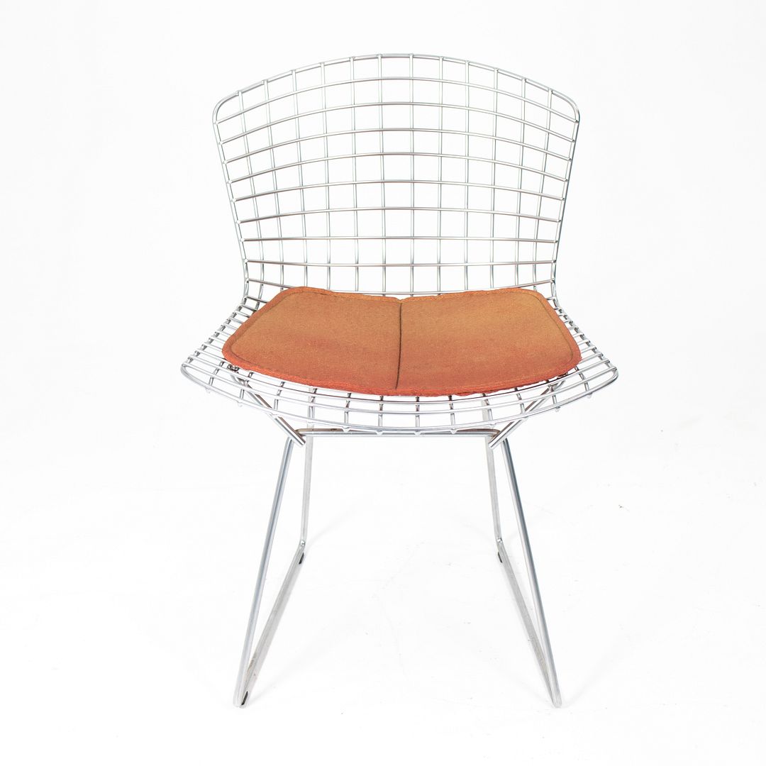 2000s Set of Six 420C Bertoia Side Chairs by Harry Bertoia for Knoll in Satin Chromed Steel and Orange Fabric