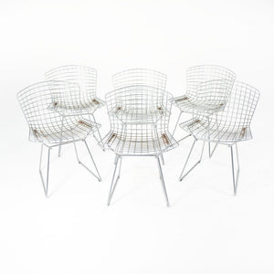 2000s Set of Six 420C Bertoia Side Chairs by Harry Bertoia for Knoll in Satin Chromed Steel and Orange Fabric
