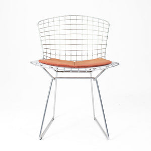 2000s Set of Six 420C Bertoia Side Chairs by Harry Bertoia for Knoll in Satin Chromed Steel and Orange Fabric