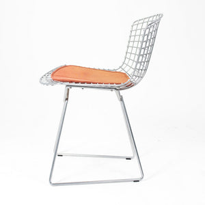 2000s Set of Six 420C Bertoia Side Chairs by Harry Bertoia for Knoll in Satin Chromed Steel and Orange Fabric