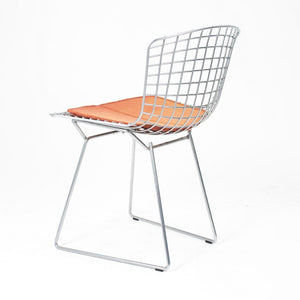 2000s Set of Six 420C Bertoia Side Chairs by Harry Bertoia for Knoll in Satin Chromed Steel and Orange Fabric