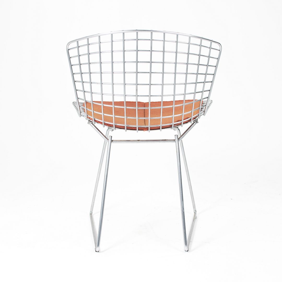 2000s Set of Six 420C Bertoia Side Chairs by Harry Bertoia for Knoll in Satin Chromed Steel and Orange Fabric