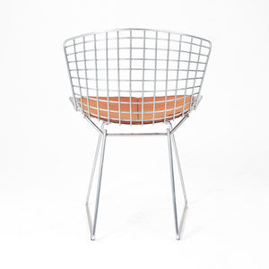 2000s Set of Six 420C Bertoia Side Chairs by Harry Bertoia for Knoll in Satin Chromed Steel and Orange Fabric